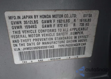 2009 Honda Fit z USA, uszkodzony, nr VIN JHMGE88259S001343